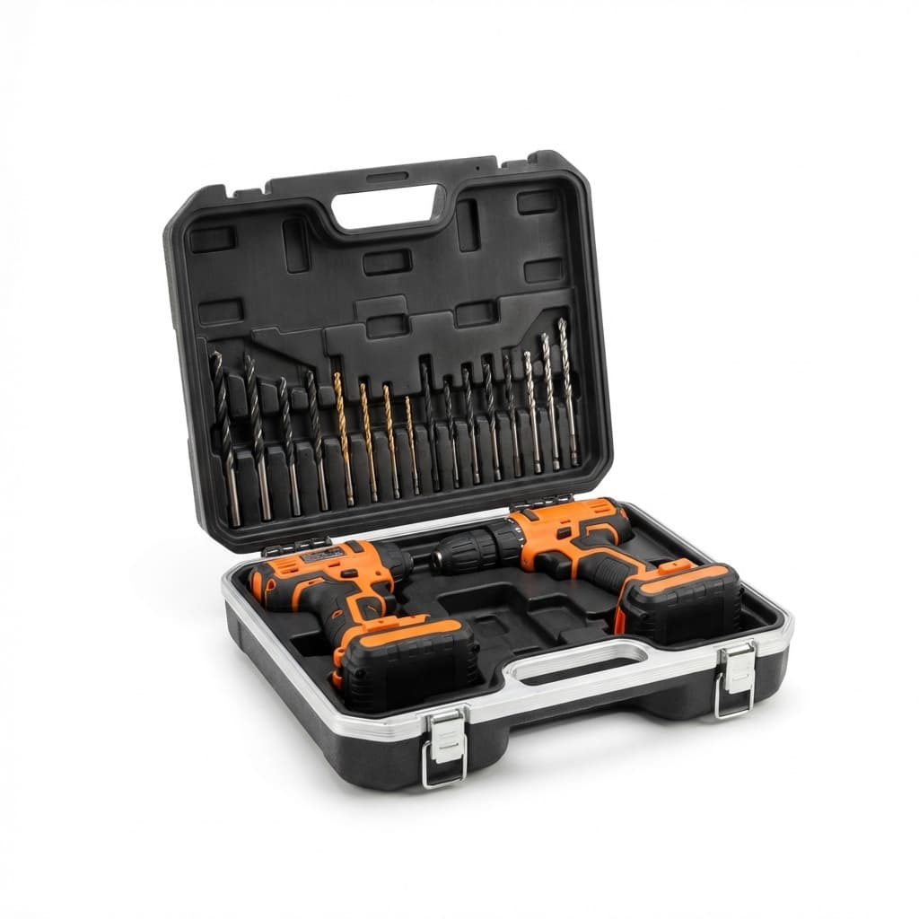 Coppia Trapano Avvitatore a Batteria Professionale 18V, 2 Batterie, 17 Accessori