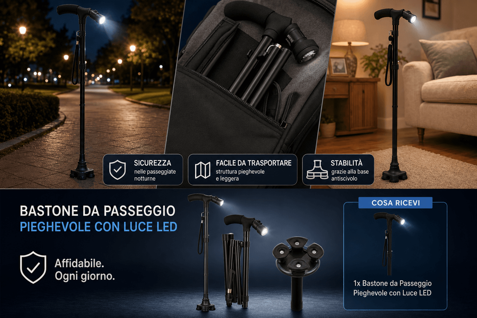 Bastone da Passeggio Pieghevole con Luce LED - Sicurezza e Comfort per Ogni Passeggiata - foto 4