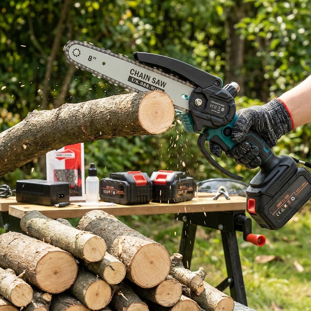 Dealix Motosega Elettrica Brushless 8 e 6 Pollici Senza Fili 48V – Kit con 2 Batterie e Accessori - foto 2