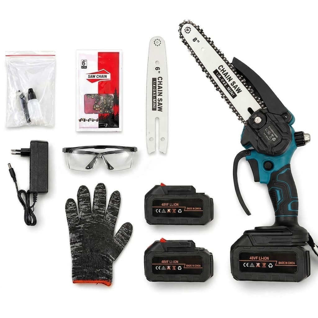 Dealix Motosega Elettrica Brushless 8 e 6 Pollici Senza Fili 48V – Kit con 2 Batterie e Accessori - foto 4