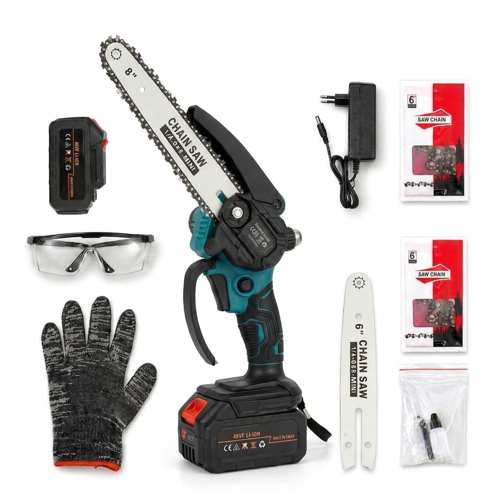 Dealix Motosega Elettrica Brushless 8 e 6 Pollici Senza Fili 48V – Kit con 2 Batterie e Accessori - foto 1