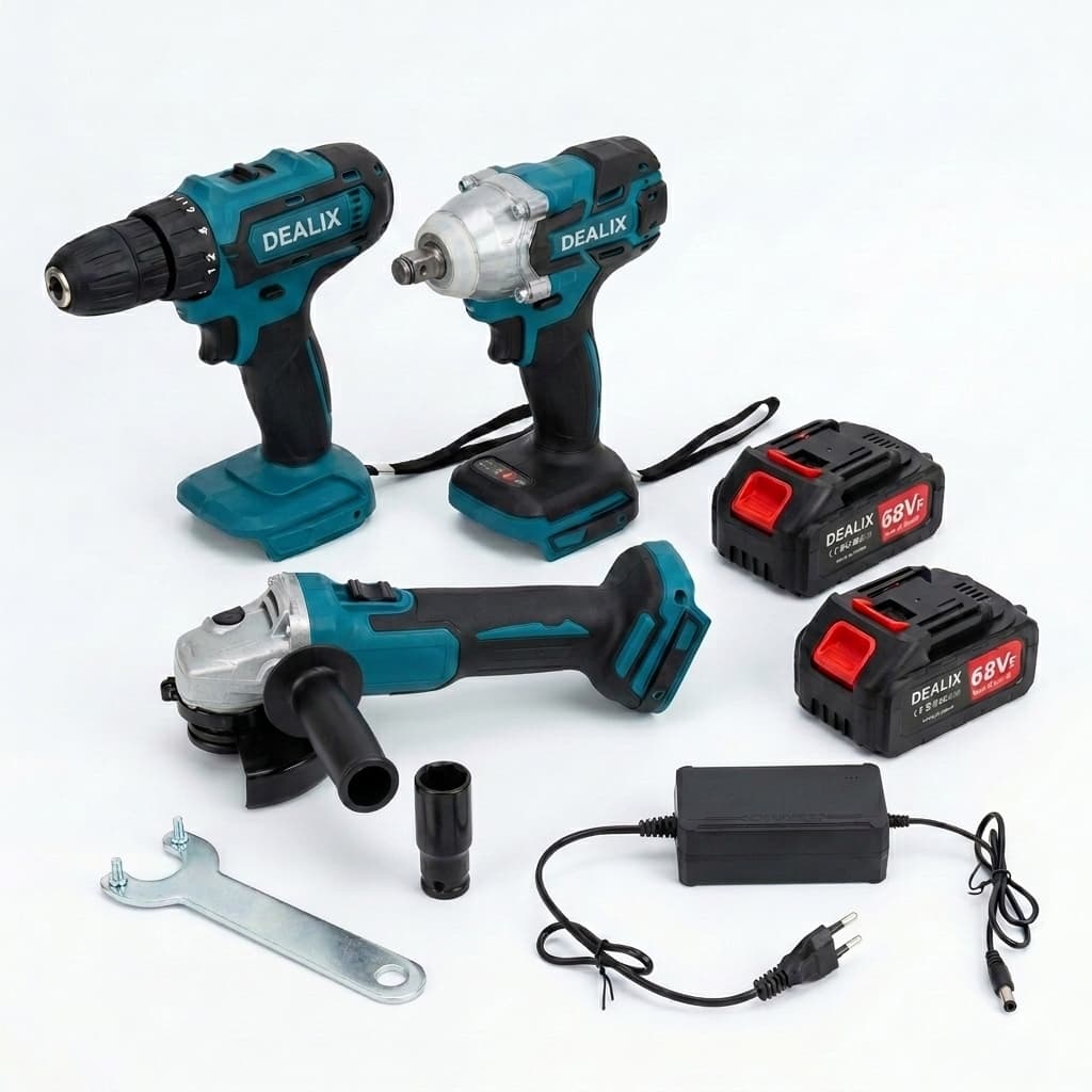 Kit 3 in 1 Utensili Elettrici a Batteria – Trapano Avvitatore con Percussione + Avvitatore ad Impulsi + Smerigliatrice A - foto 1