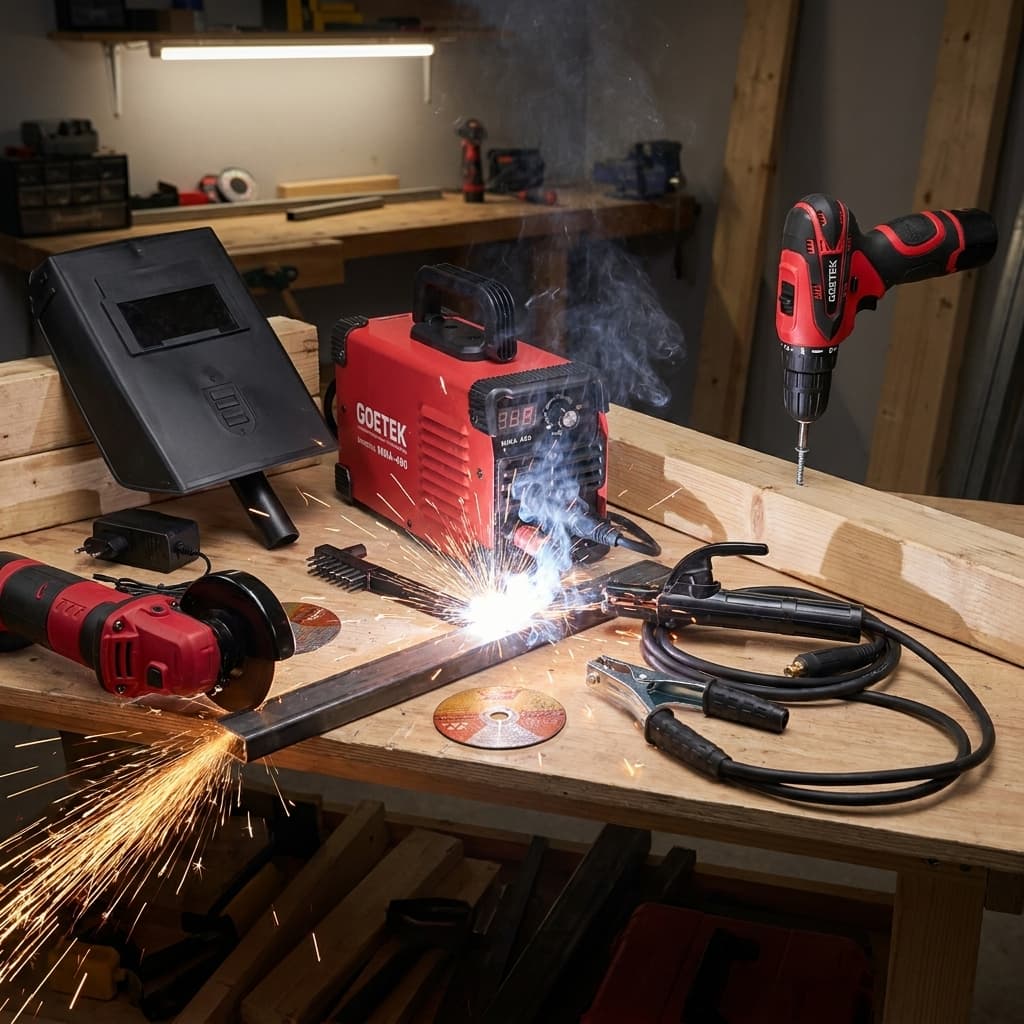 Kit 3 in 1: Saldatrice Inverter MMA-400 + Mini Smerigliatrice + Avvitatore a Batteria Goetek - foto 2