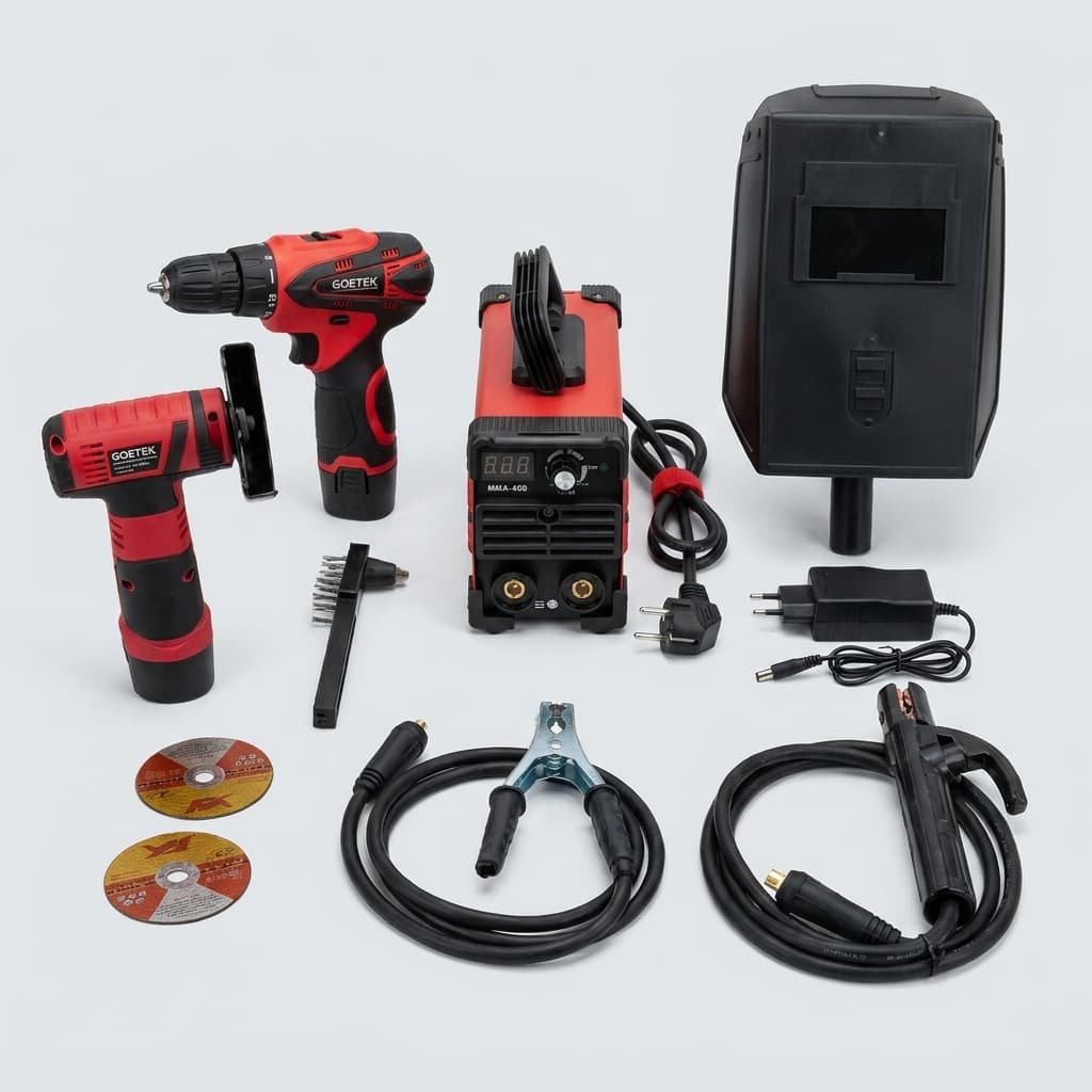 Kit 3 in 1: Saldatrice Inverter MMA-400 + Mini Smerigliatrice + Avvitatore a Batteria Goetek - foto 4