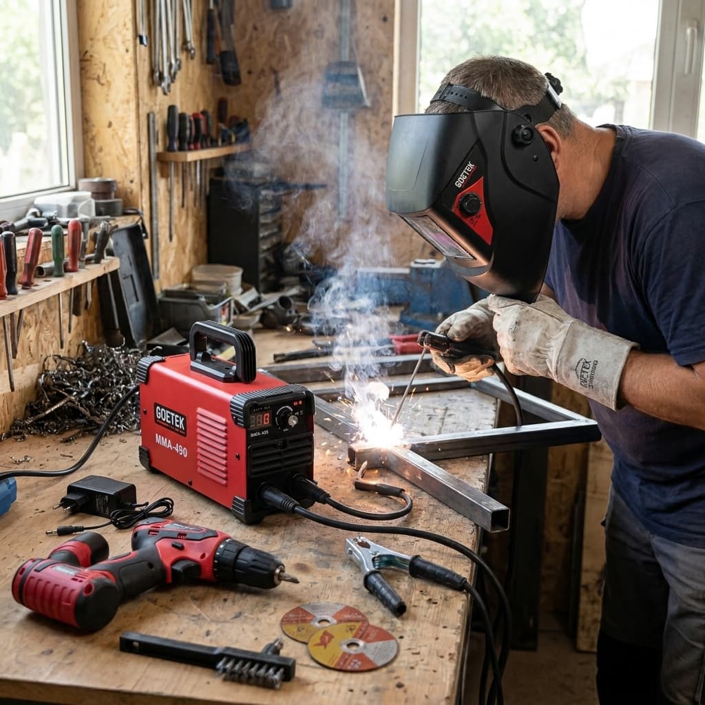 Kit 3 in 1: Saldatrice Inverter MMA-400 + Mini Smerigliatrice + Avvitatore a Batteria Goetek - foto 3