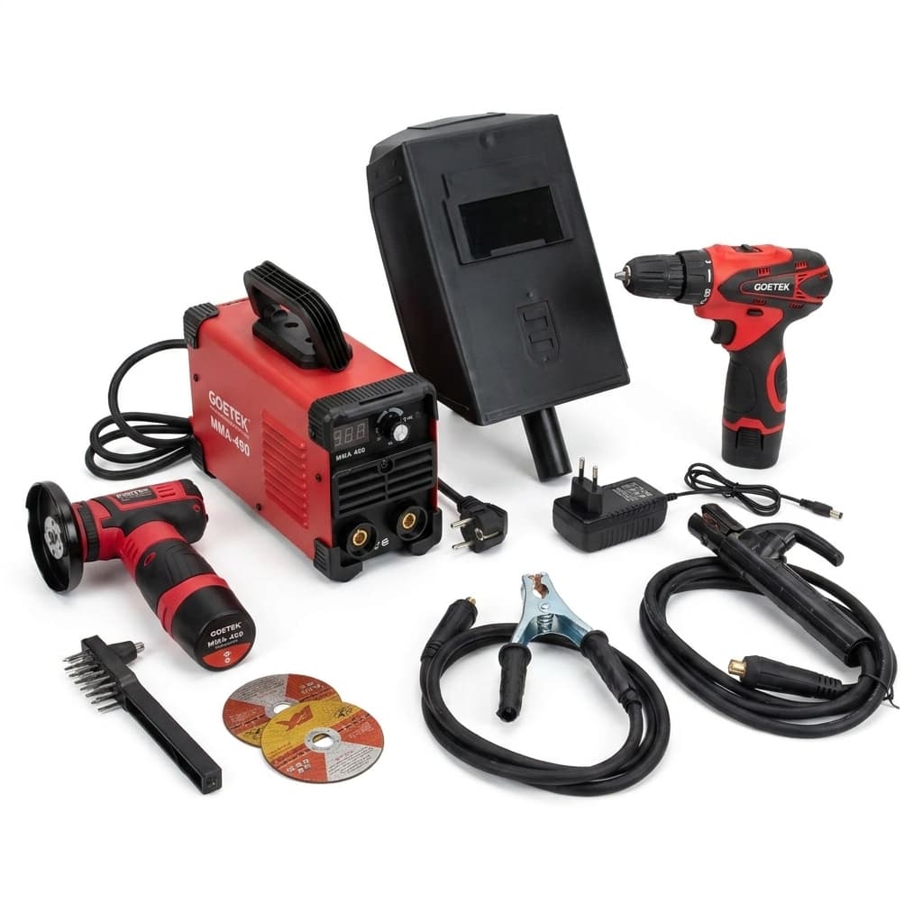 Kit 3 in 1: Saldatrice Inverter MMA-400 + Mini Smerigliatrice + Avvitatore a Batteria Goetek - foto 1