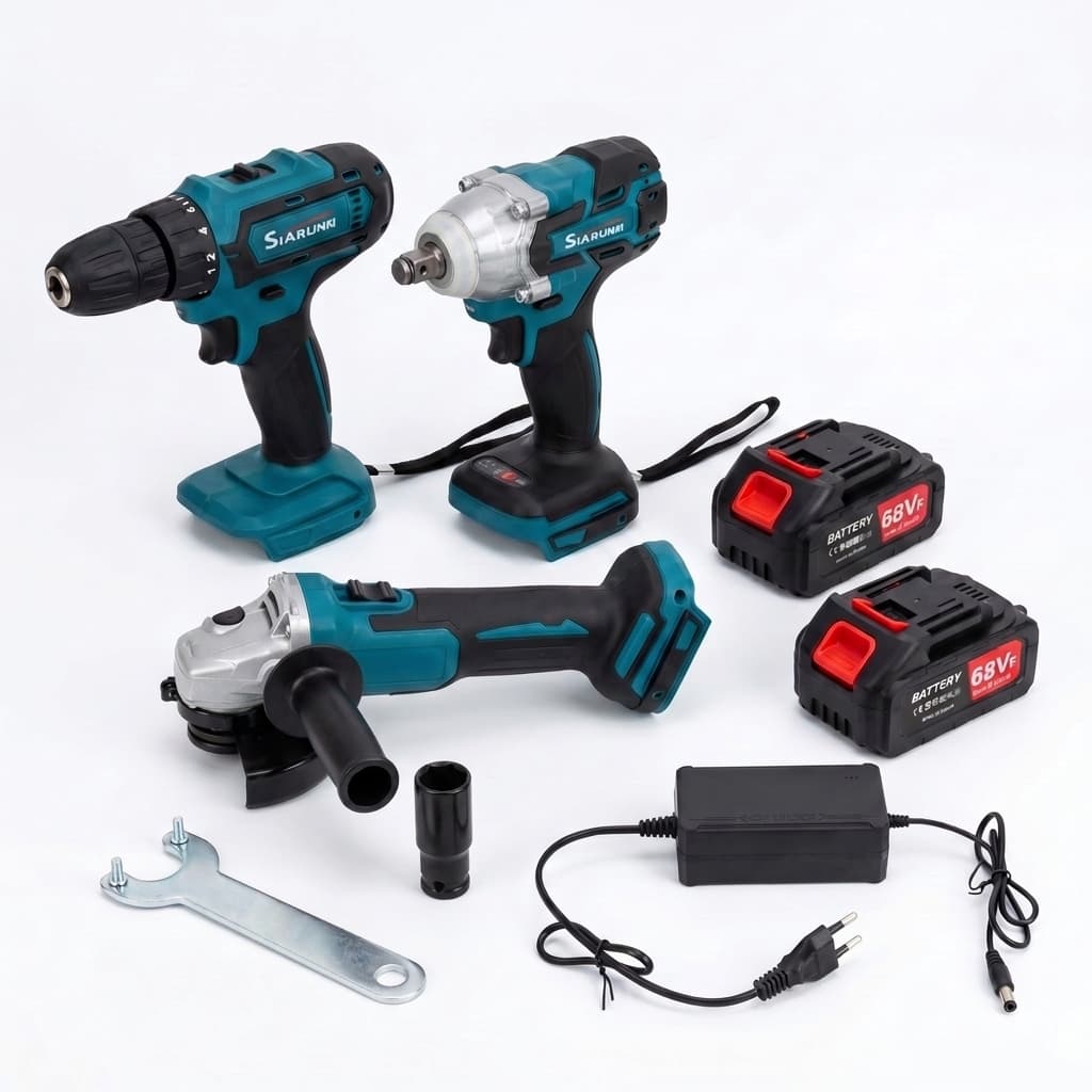 Kit 3 in 1 Utensili Elettrici a Batteria – Trapano Avvitatore con Percussione + Avvitatore ad Impulsi + Smerigliatrice A - foto 1