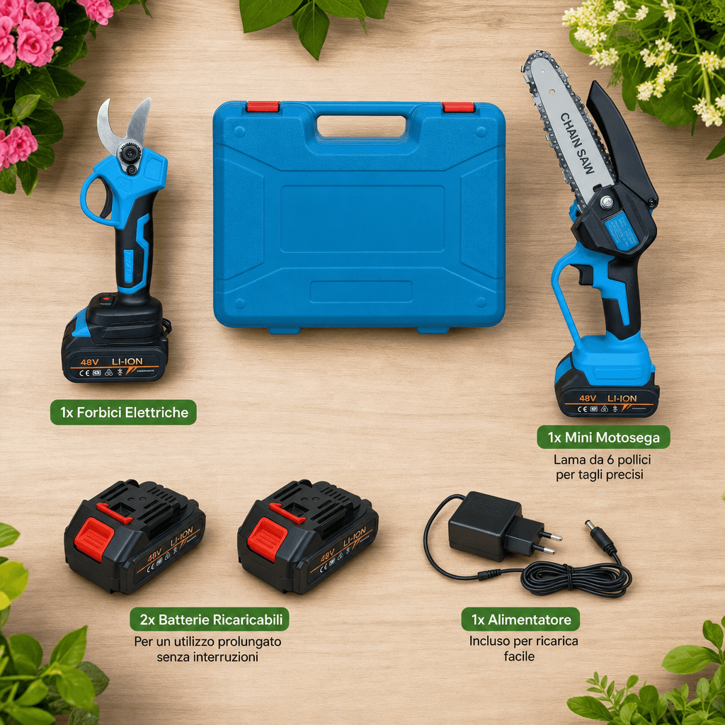 Kit Potatura 2 in 1: Forbici Elettriche e Mini Motosega - foto 1