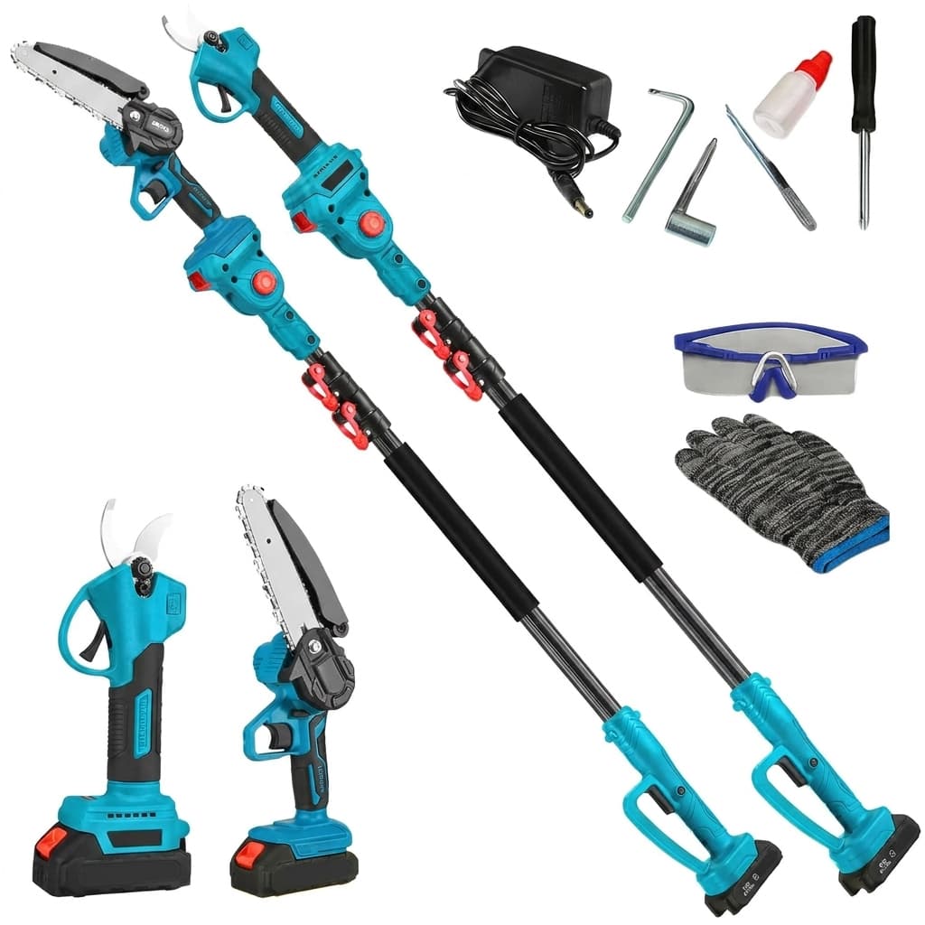 Kit Potatura a Batteria 48V – Forbici + Motosega 6" + Asta Telescopica 2,5 m - foto 1