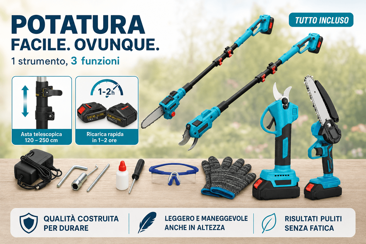 Ordina Kit Potatura Elettrico 3 in 1 con Asta con il metodo che preferisci