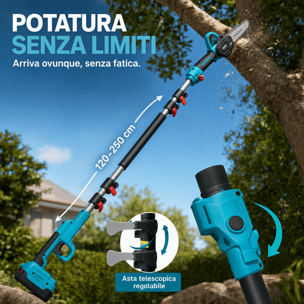 Kit Potatura Elettrico 3 in 1 con Asta Telescopica e Batteria - foto 4