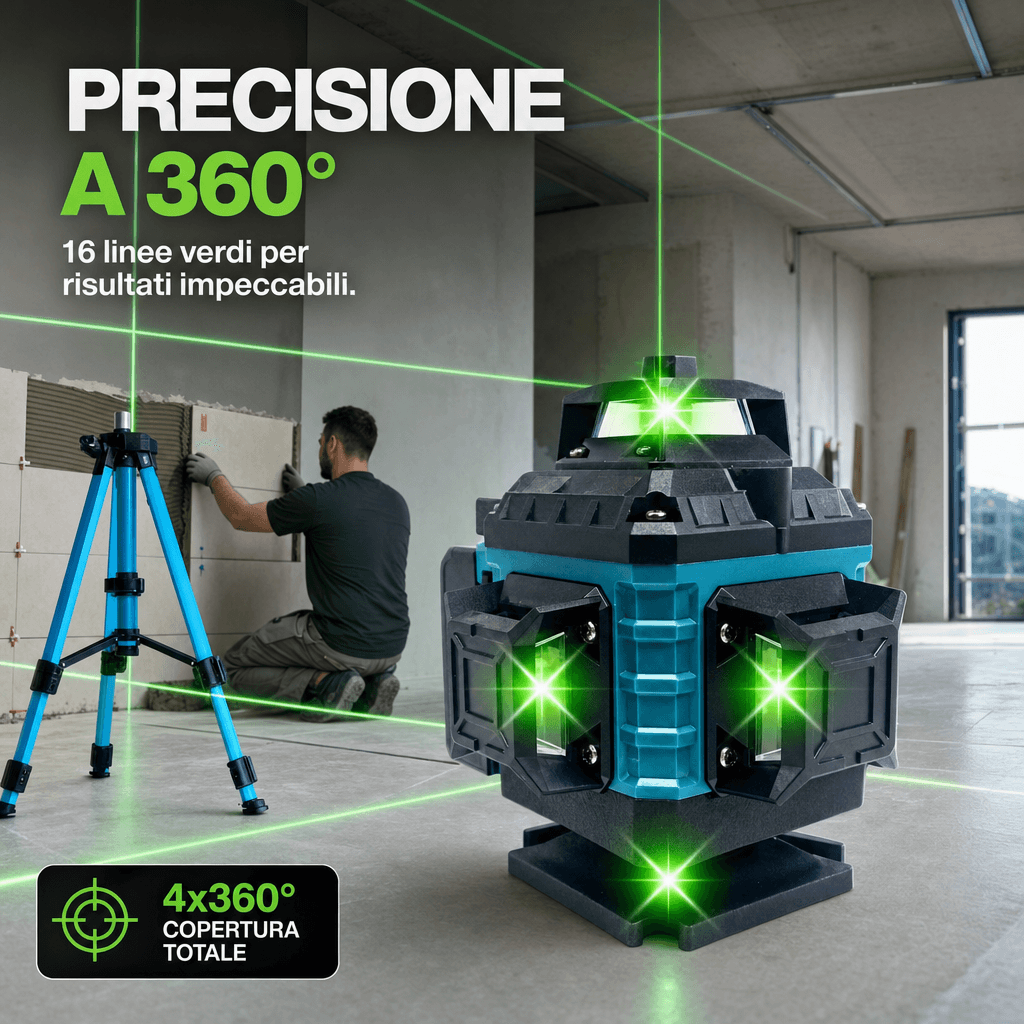Livella Laser 16 Linee Verde 4x360° Dealix - Kit Professionale per Edilizia e Fai da Te - foto 1