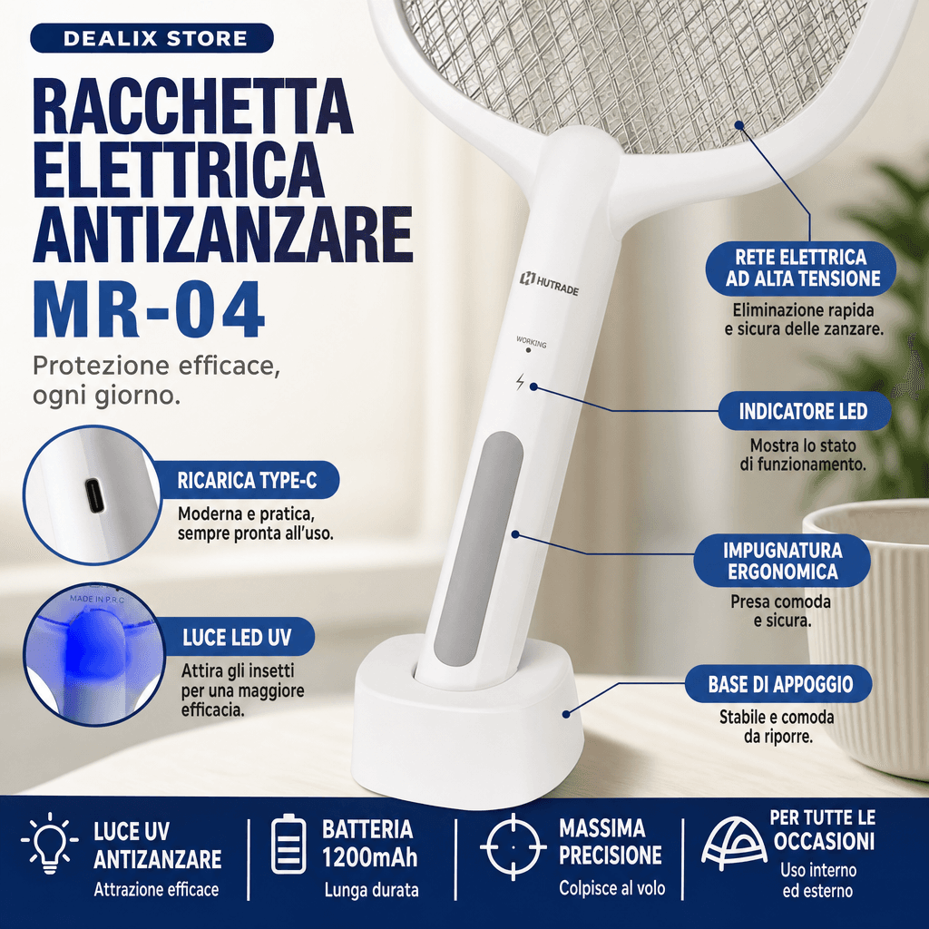 Dettaglio Racchetta Elettrica Antizanzare MR-04