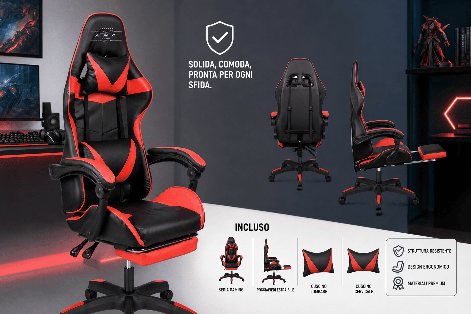 Ordina Sedia Gaming Ergonomica Reclinabile con Poggiapiedi in Ecopelle con il metodo che preferisci