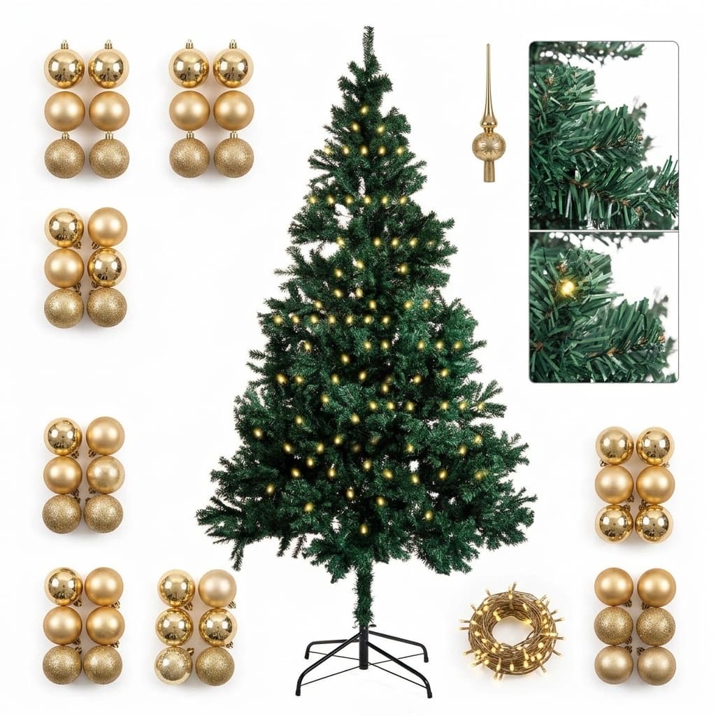 Albero di natale 210 cm in pino artificiale verde 1773 rami annodati rinforzati