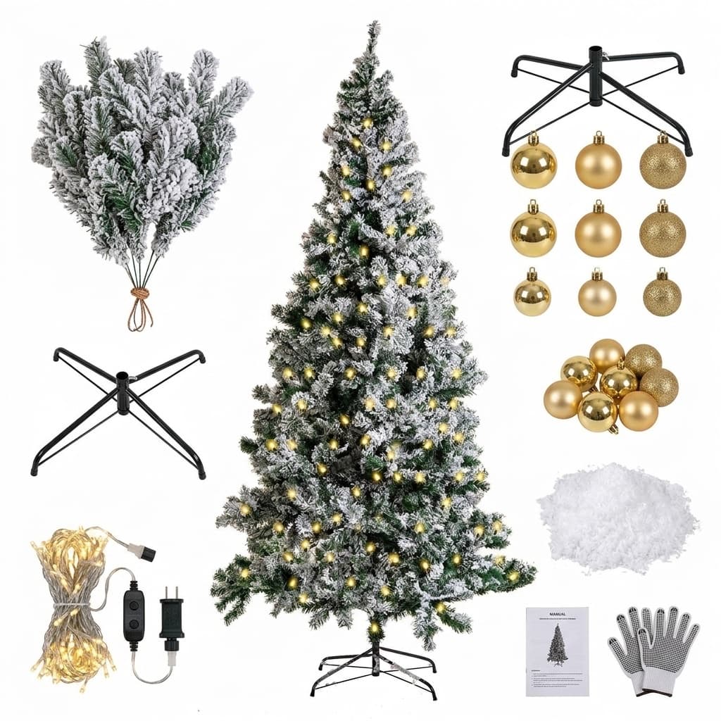 Albero di natale innevato da 240cm in pino verde 1200 rami annodati e rinforzati