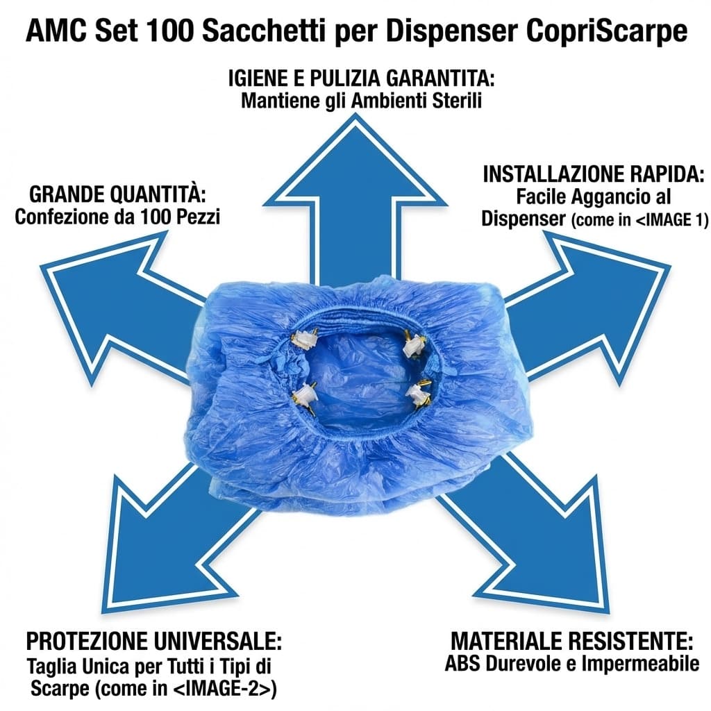 Benefici AMC Set 100 Sacchetti per Dispenser CopriScarpe, ABS, Blu, Taglia Unica