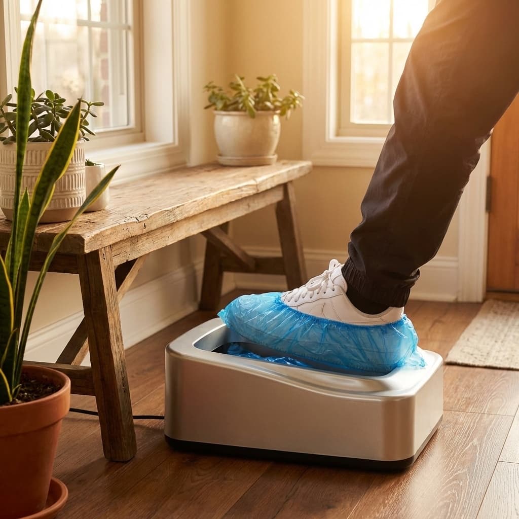 AMC Set 100 Sacchetti per Dispenser CopriScarpe, ABS, Blu, Taglia Unica in uso