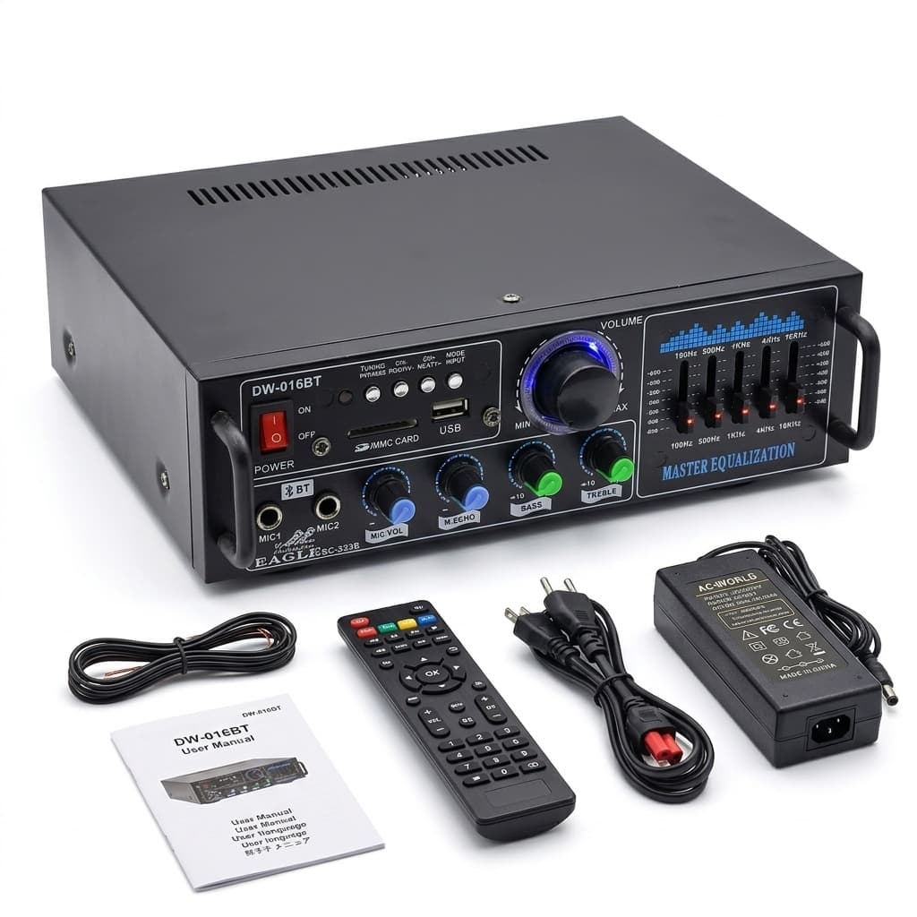 Amplificatore Hi-Fi Bluetooth D.WORLD DW-016BT | Potente Audio Stereo 300W | Karaoke, USB/SD, EQ Master