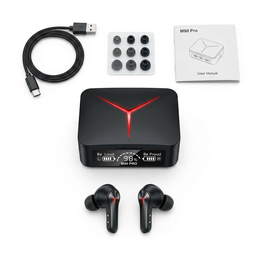 Auricolari Bluetooth M90 Pro V5.3 | Funzione Gaming, ENC, Display LED, Bassi Potenti, Zero Delay - foto 1