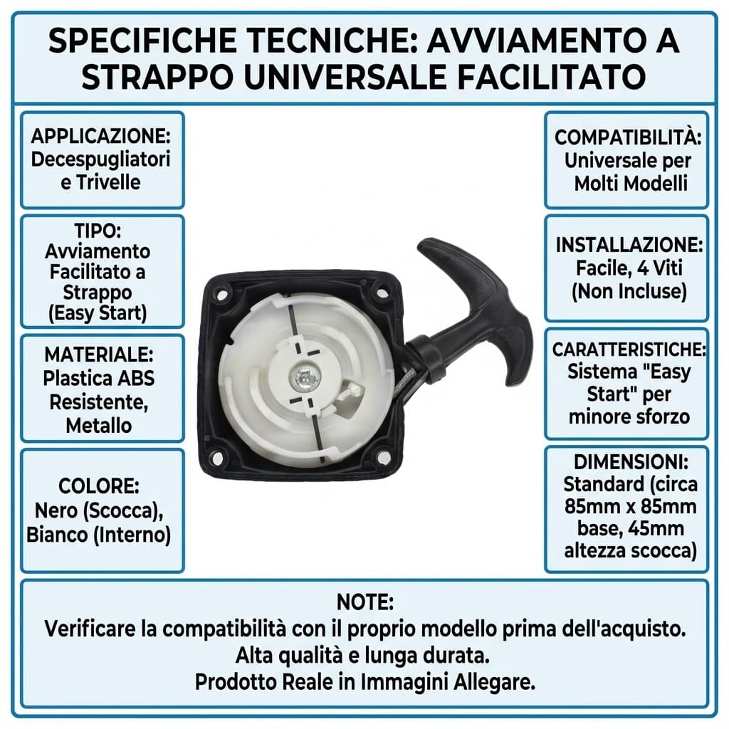 Specifiche Avviamento universale a strappo facilitato per decespugliatori e trivelle