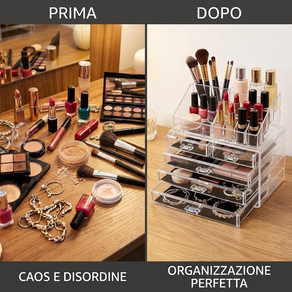 Prima e dopo Box Portatrucco Organizzatore Cosmetici Portagioie Make up 4 Cassetti
