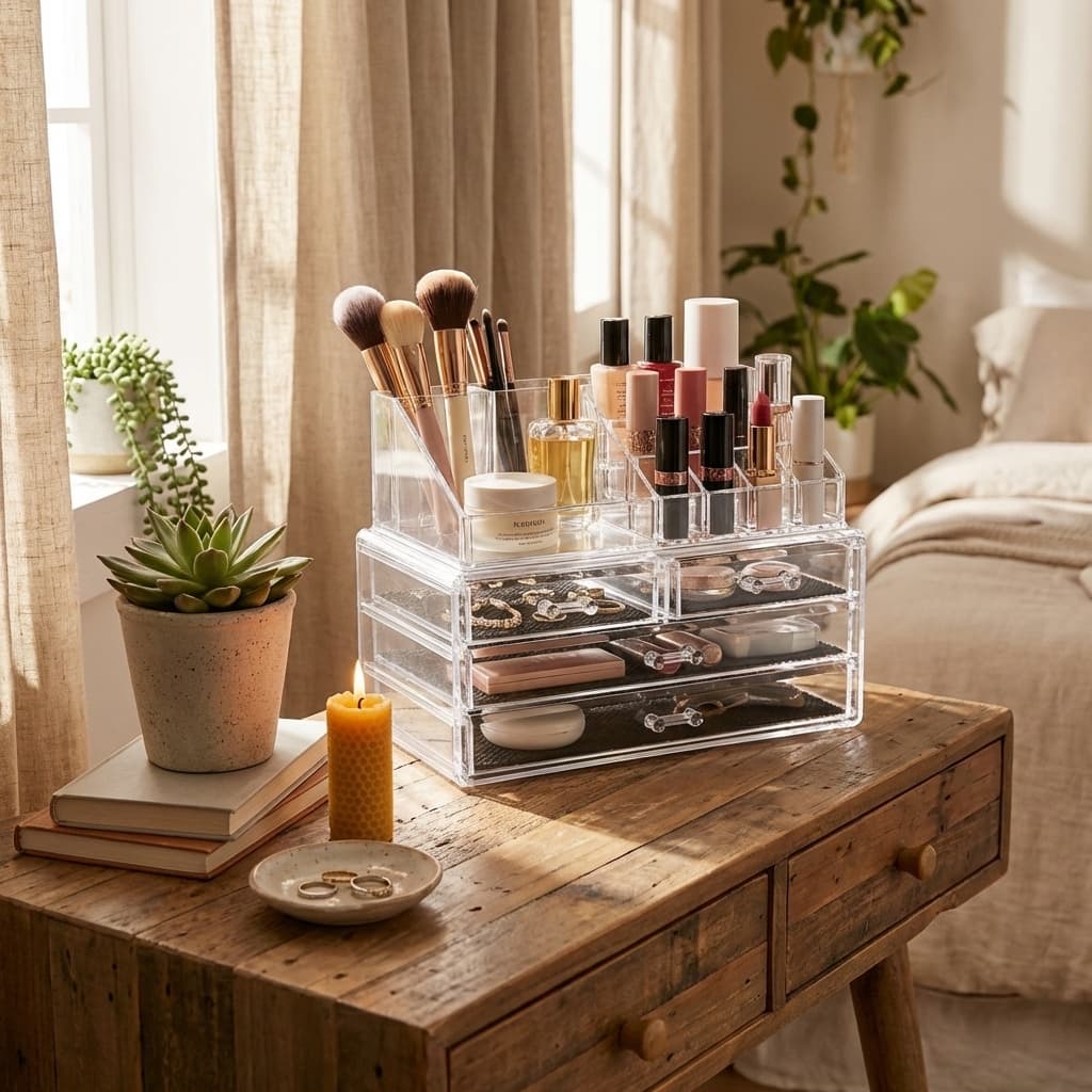 Box Portatrucco Organizzatore Cosmetici Portagioie Make up 4 Cassetti in uso