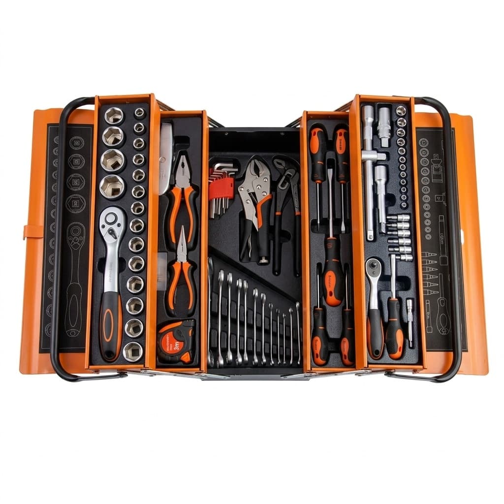 Cassetta Attrezzi Professionale 85 Pezzi | Valigetta in Metallo 5 Scomparti | Acciaio Cromo Vanadio