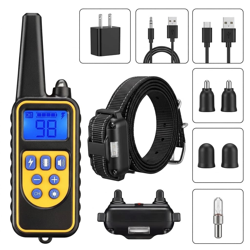Collare Addestramento Cani Impermeabile IP67 | Ricaricabile con Telecomando LCD fino a 800 m | 3 Modalità: Suono, Vibrazione, Luce