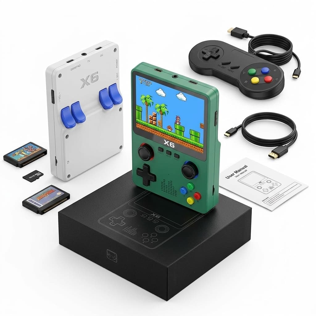 Console Portatile Retro X6 | 3.5” HD, 2000 Giochi Integrati, Batteria 2000 mAh, TV Out, 2 Giocatori - foto 1
