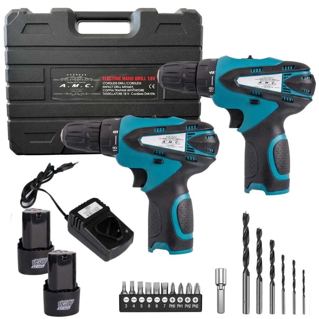Coppia Trapano Avvitatore a Batteria Professionale 18V, 2 Batterie, 17 Accessori - foto 1