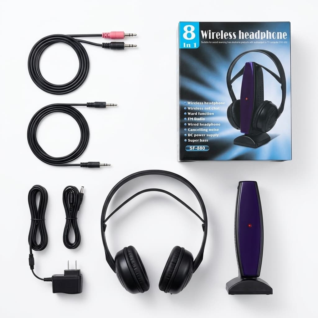 Cuffie Wireless 8 in 1 SF-880 | TV, PC, Console, Radio FM, Super Bass, Noise Cancelling - foto 1