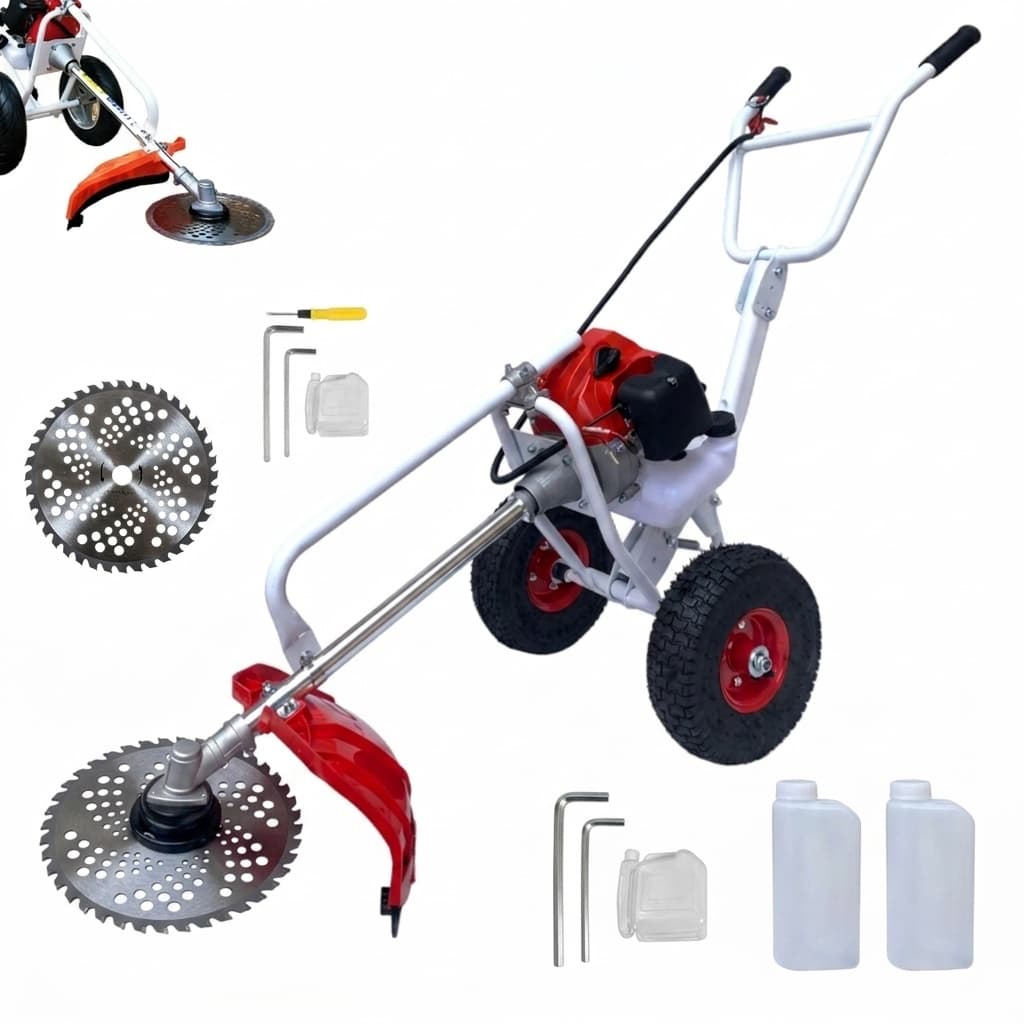Decespugliatore a Scoppio 63CC 2HP 2 Tempi con Ruote a Spinta Tagliaerba - foto 1