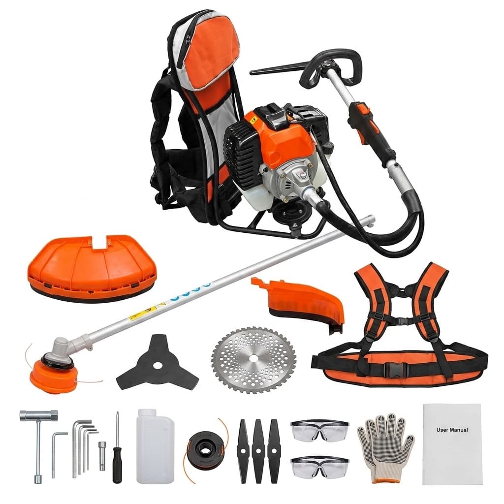 Decespugliatore zaino a scoppio 2 tempi 52 cc con doppio disco e kit accessori - foto 1