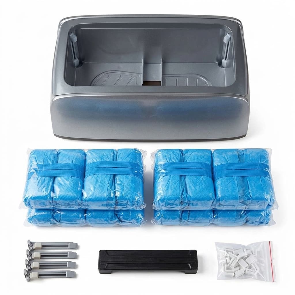 Dispenser automatico copriscarpe monouso casa ufficio struttura robusta grigio