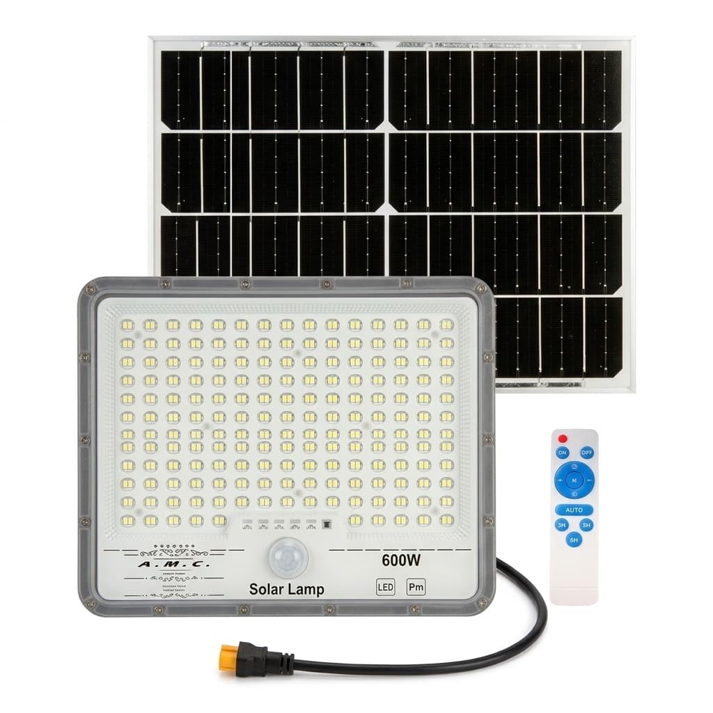 Faro a led 600W, pannello solare con sensore crepuscolare e telecomando, IP 67