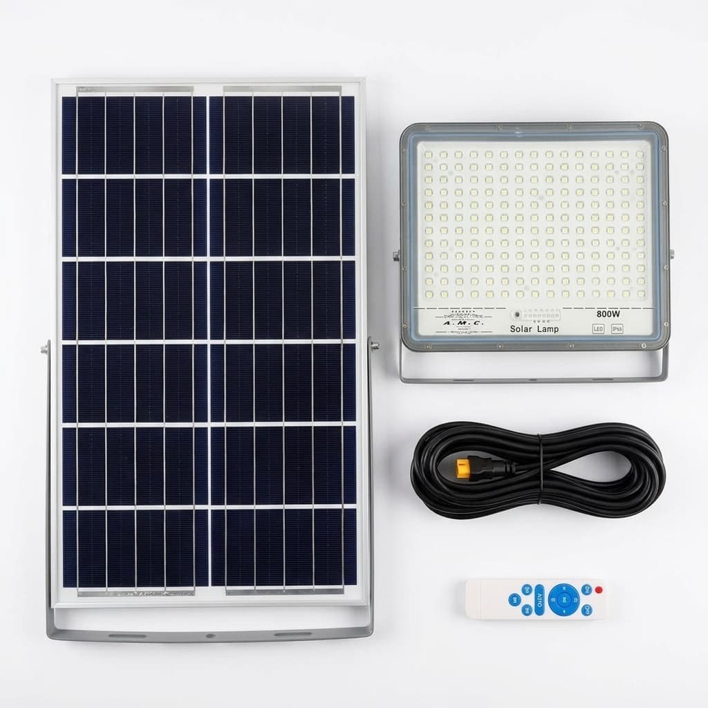 Faro a led 800W, pannello solare con sensore crepuscolare e telecomando, IP 67 - foto 1
