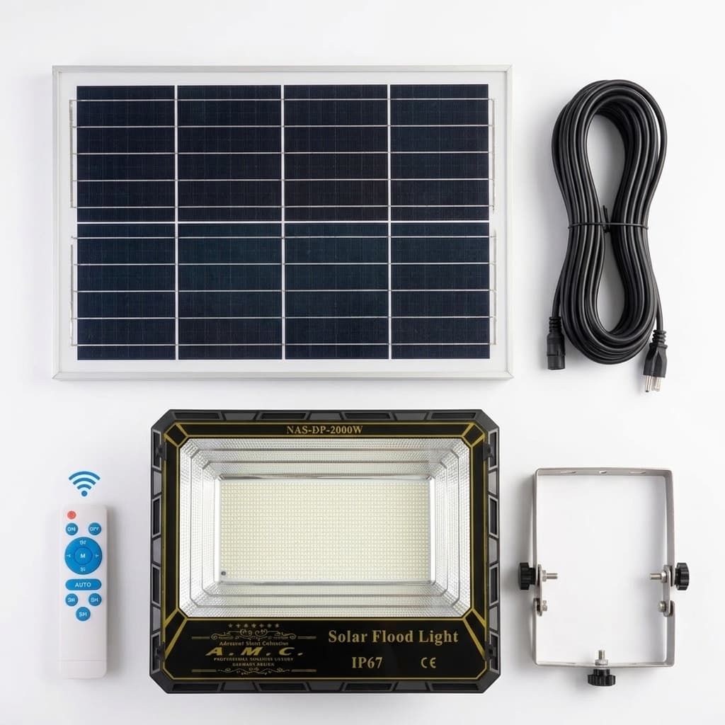 Faro Solare a Led 2000W pannello solare con sensore e telecomando, IP 67 - foto 1