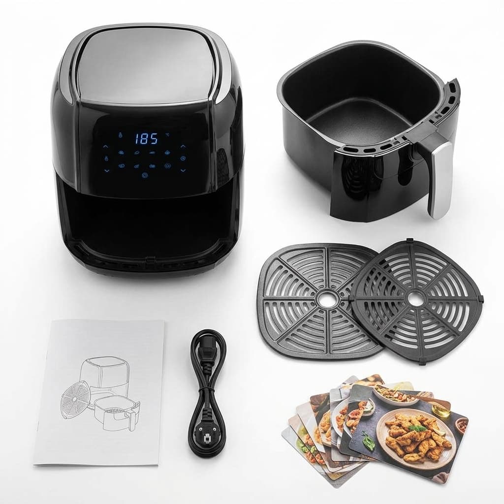 Friggitrice ad aria calda touch 5,5 lt cestello timer, termostato, 7 programmi