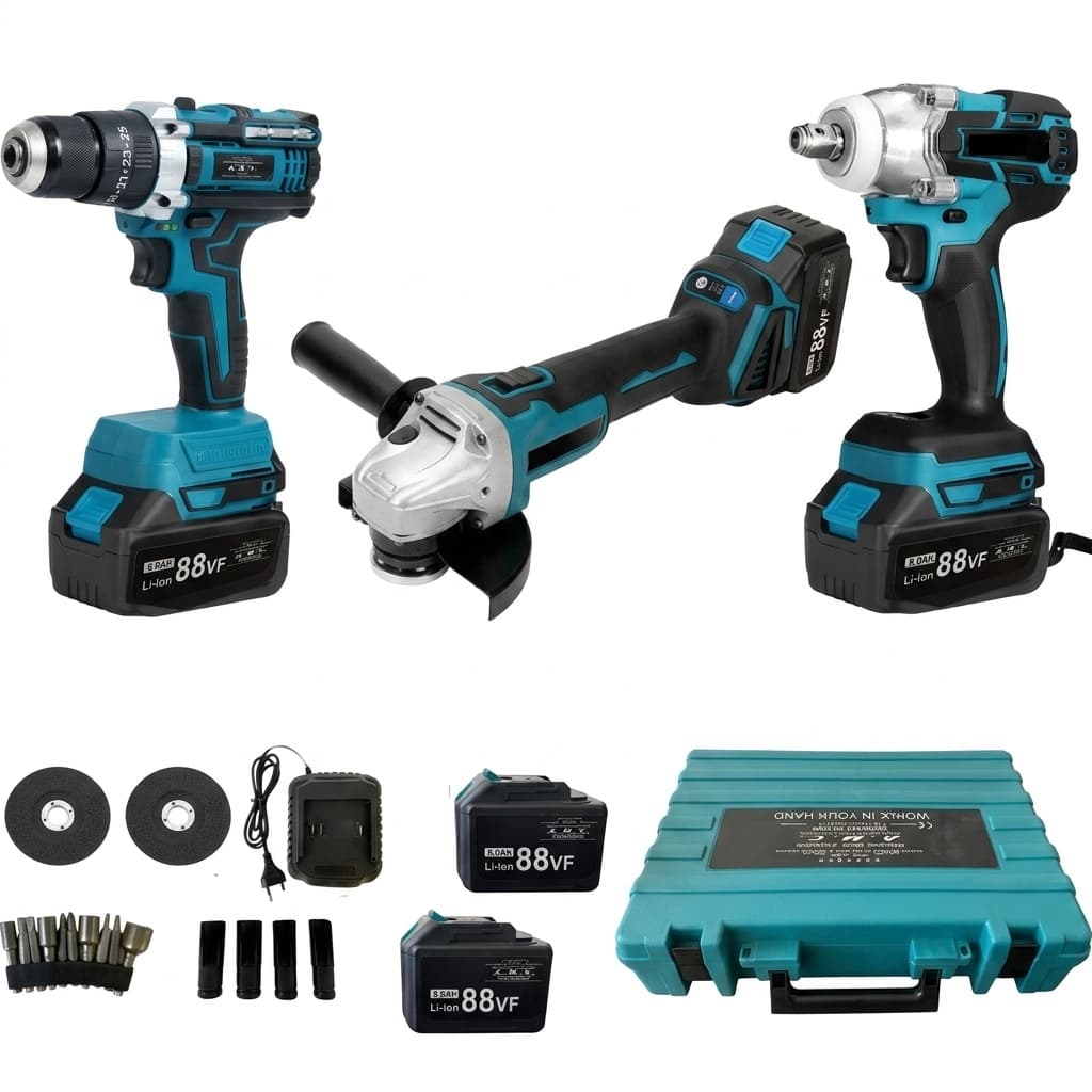 Kit Professionale 3 in 1 Avvitatore + Avvitatore a Impulsi + Smerigliatrice 88V