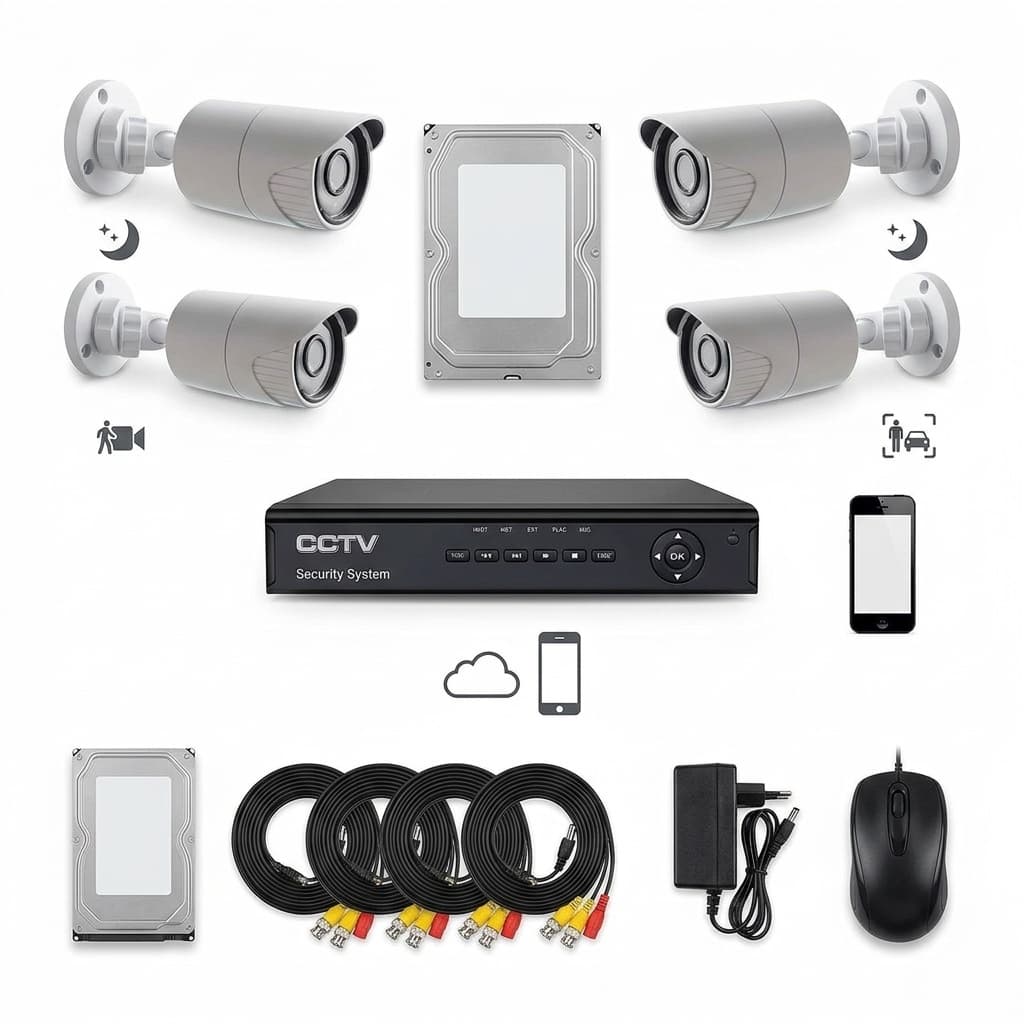 Kit Videosorveglianza AHD 5MPX – DVR 4 Canali + 4 Telecamere Bullet IR HD + Hard Disk 500GB | Visione Notturna e Rilevamento Intelligente Persona/Veicolo - foto 1