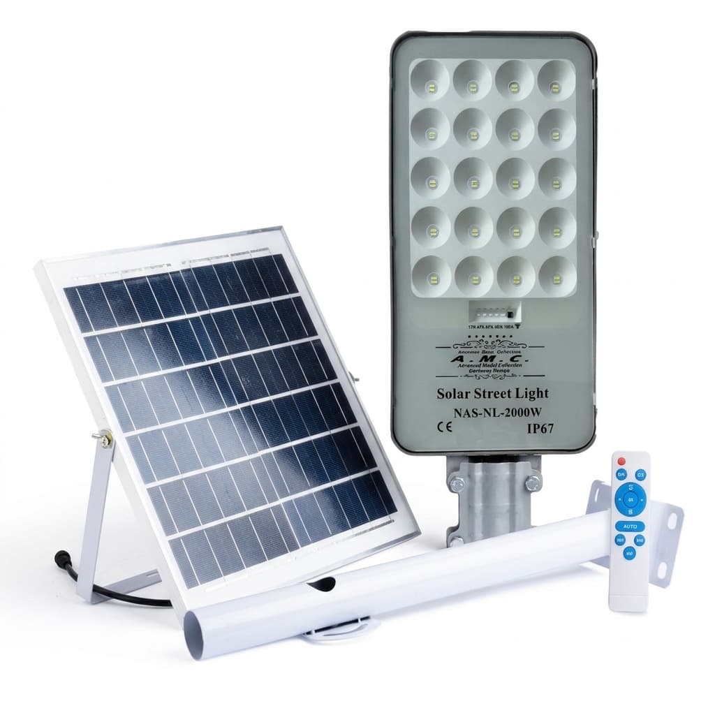 Lampione Solare 2000W a Led 6500K con pannello solare e telecomando IP67
