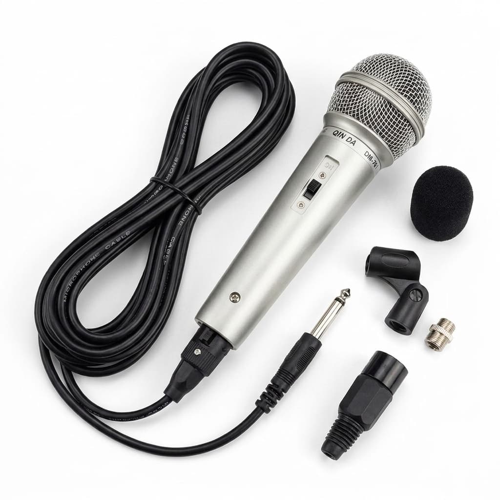 Microfono Professionale QIN DA DM-701 | Alta Fedeltà, Cavo da 2,5 m, Ideale per Karaoke, Eventi e DJ Set