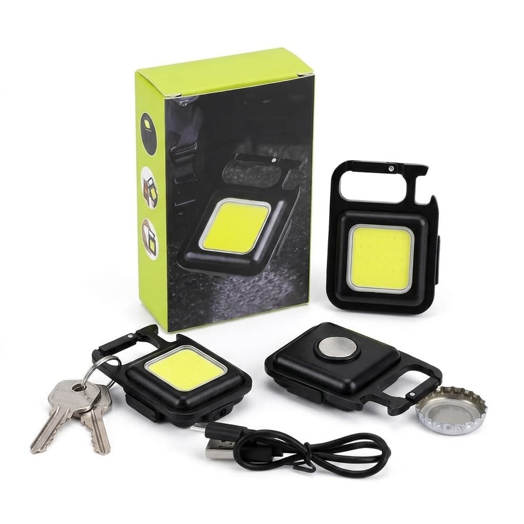 Mini Torcia Portachiavi COB Ricaricabile | LED Ultra Luminoso con Magnete e Apribottiglie