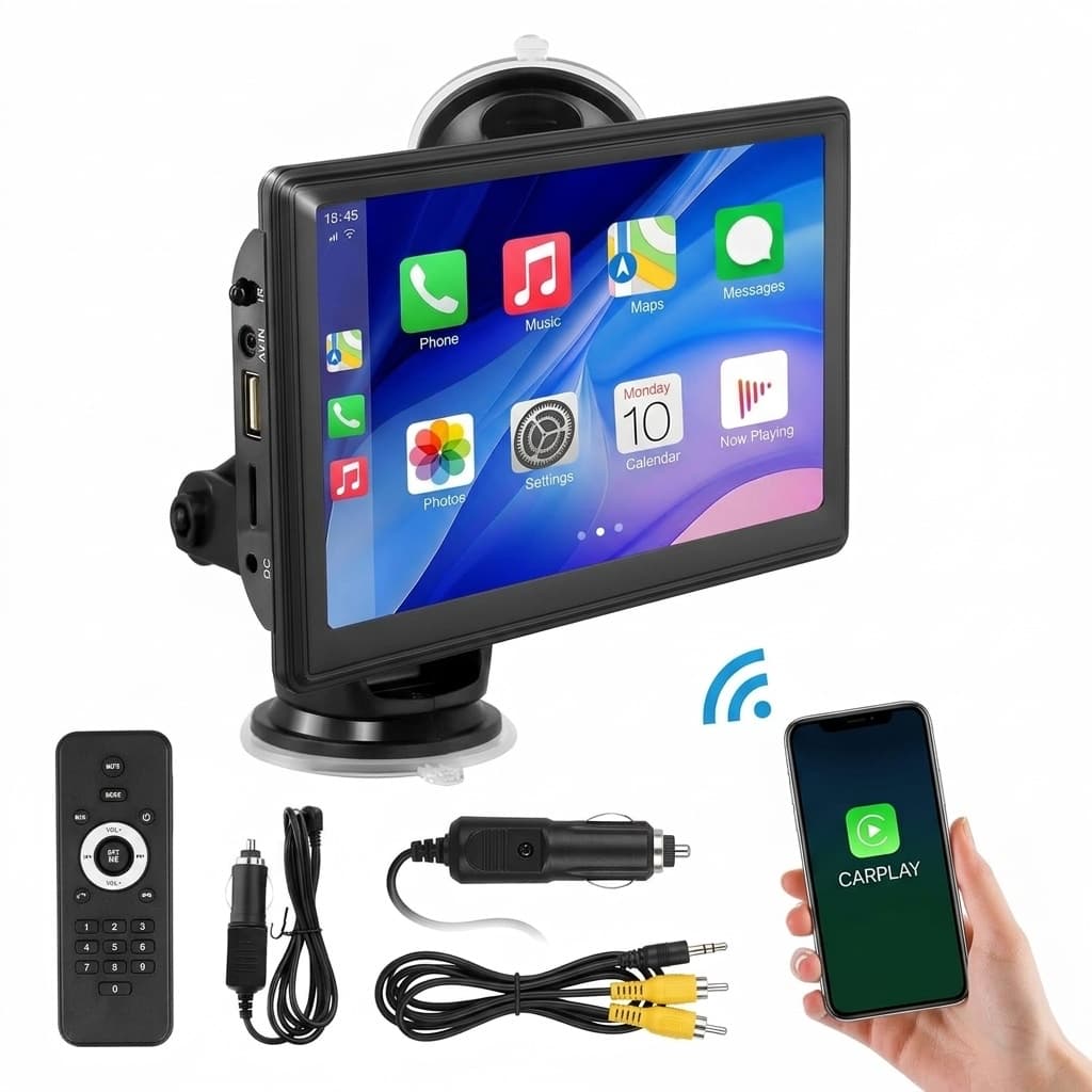 Monitor Smart Auto myAI 7” Portable CarPlayer | Wireless Apple CarPlay & Android Auto | Bluetooth, GPS, Touchscreen
