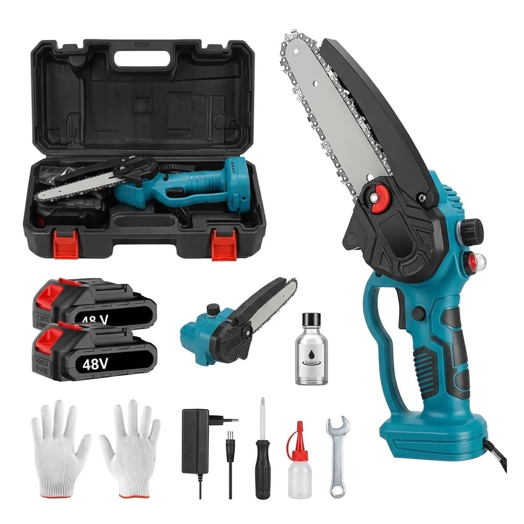Motosega a Batteria 48V LS-004 | 6" | Lubrificazione Automatica | Kit Completo con Valigetta e 2 Batterie