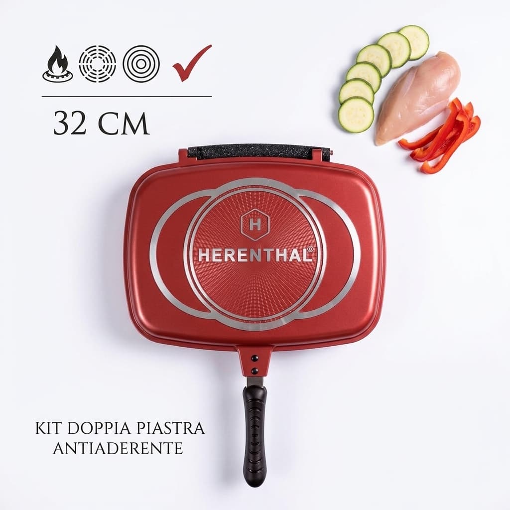 Padella doppia piastra 32 cm antiaderente cottura a gas, ceramica, elettrico - foto 1