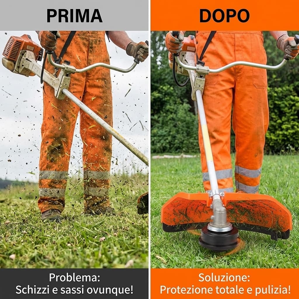 Prima e dopo Paraschizzi per Decespugliatore a Scoppio 52cc Parasassi Protezione Paracolpi