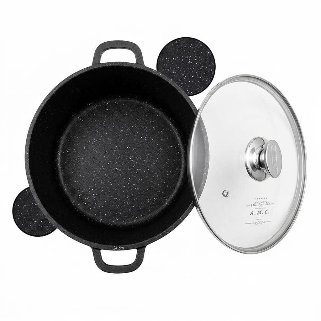 Pentola alta da 24 cm in alluminio pressofuso con coperchio in vetro temperato