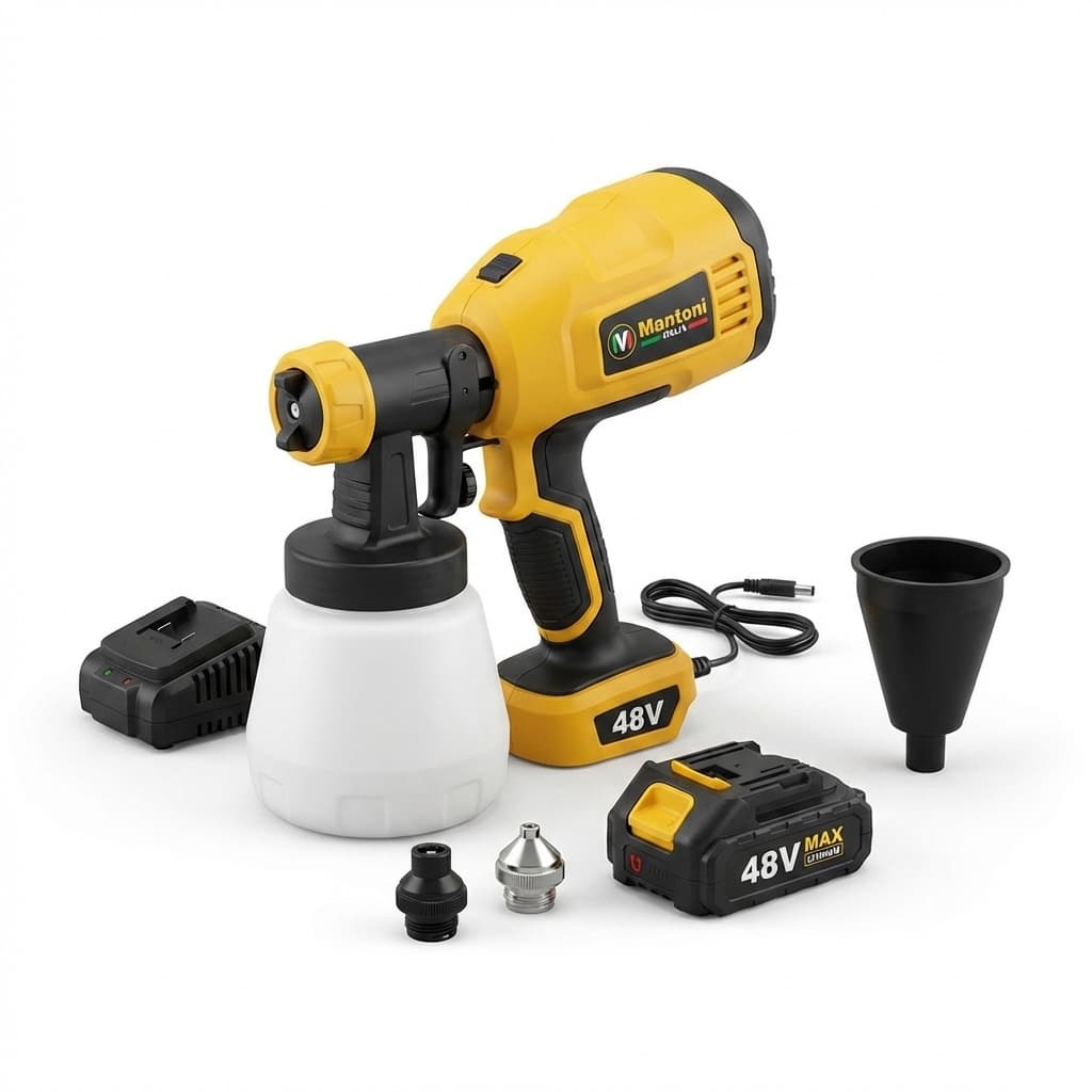 SPRAYFORCE 48X™ Mantoni Italia – Pistola Spruzzatrice Elettrica Cordless 48V | Verniciatrice a Batteria | 3 Ugelli + Caricatore Rapido | Per Vernici, Smalti e Impregnanti - foto 1
